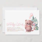 Cute Teddy Bear Pink Barly Wait Girl Baby shower Kaart (Voorkant)