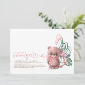 Cute Teddy Bear Pink Barly Wait Girl Baby shower Kaart (Staand voorkant)