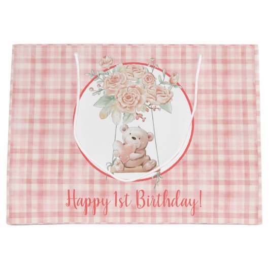 Cute Teddy Bear Pink Birthday Groot Cadeauzakje (Voorkant)