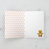 Cute Teddy Bear Pink Flowers Happy Birthday Kinder Kaart (Binnen)