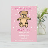 Cute Teddy Bear Pink Girl Birthday Kaart (Staand voorkant)