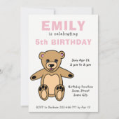 Cute Teddy Bear Pink Girl Birthday Kaart (Voorkant)