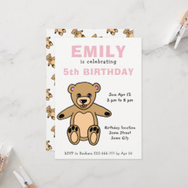 Cute Teddy Bear Pink Girl Birthday Kaart