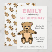 Cute Teddy Bear Pink Girl Birthday Kaart (Voorkant / Achterkant)