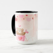 ​Cute Teddy Bear & Pink Hearts Coffee Mug Mok (Voorkant links)