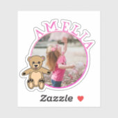Cute Teddy Bear Pink Name and Photo Girl Sticker (Vel)