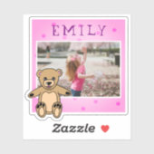 Cute Teddy Bear Pink Name Photo Girly Sticker (Vel)