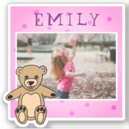 Cute Teddy Bear Pink Name Photo Girly Sticker