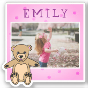 Cute Teddy Bear Pink Name Photo Girly Sticker