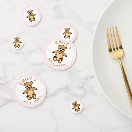 Cute Teddy Bear Pink Polka Dot Birthday Party Confetti (Groep)