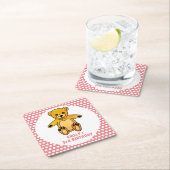 Cute Teddy Bear Pink Polka Dot Kind Birthday Kartonnen Onderzetters (Insitu)