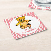 Cute Teddy Bear Pink Polka Dot Kind Birthday Kartonnen Onderzetters (Schuin)