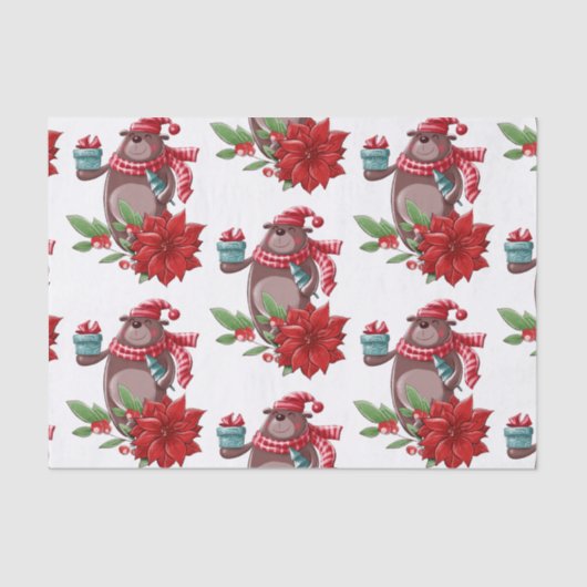 Cute Teddy Bear Poinsettia Tissuepapier (Voorkant)
