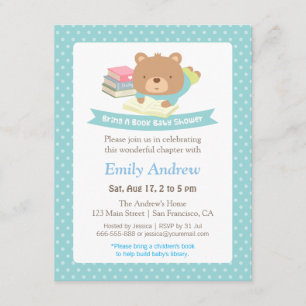 Cute Teddy Bear Polka Dots Book Thmed Baby shower Kaart