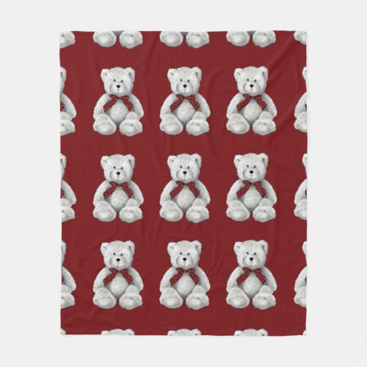 Cute Teddy Bear, Potcil Drawing, Polka Dots Fleece Deken (Voorkant)