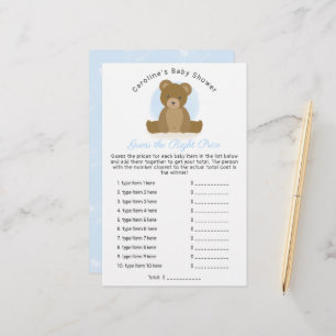 Cute Teddy Bear Raad Price Baby Shower Game