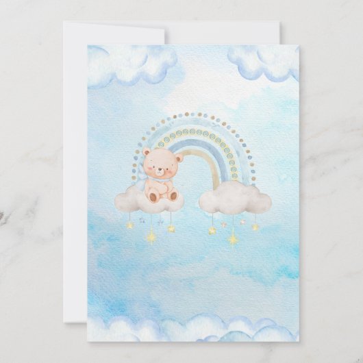 Cute Teddy Bear Raimbow Clouds Kaart (Achterkant)