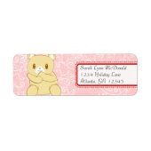Cute Teddy Bear Red Pink Stippen & Hearts Etiket (Voorkant)