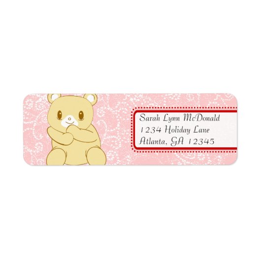 Cute Teddy Bear Red Pink Stippen & Hearts Etiket (Voorkant)