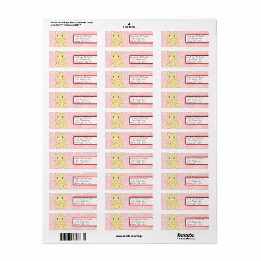 Cute Teddy Bear Red Pink Stippen & Hearts Etiket (Full Sheet)