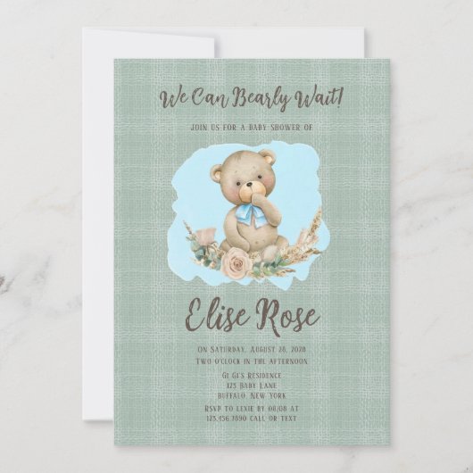 Cute Teddy Bear & Roos Laurel Boy Baby shower Kaart (Voorkant)