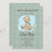Cute Teddy Bear & Roos Laurel Boy Baby shower Kaart (Voorkant / Achterkant)