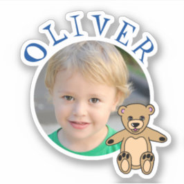 Cute Teddy Bear Round Lijst Name and Photo Kinder Sticker