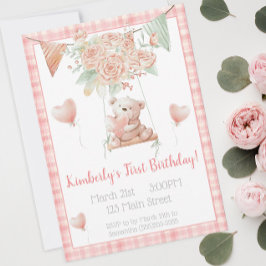 Cute Teddy Bear Roze Rut Verjaardag Kaart
