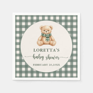 Cute Teddy Bear Rustic Green Plaid Baby Shower  Servet
