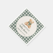 Cute Teddy Bear Rustic Green Plaid Baby Shower  Servet (Hoek)