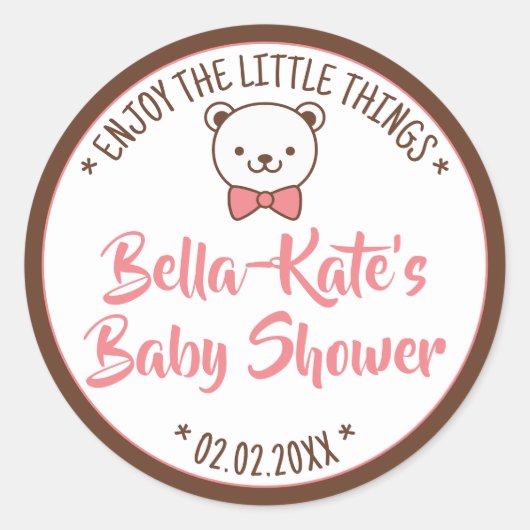 Cute Teddy Bear Rustic Nostalgische Baby shower Gi Ronde Sticker (Voorkant)