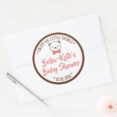 Cute Teddy Bear Rustic Nostalgische Baby shower Gi Ronde Sticker (Envelop)