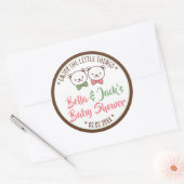 Cute Teddy Bear Rustic Nostalgische Baby shower Gi Ronde Sticker (Envelop)