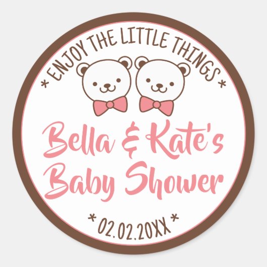 Cute Teddy Bear Rustic Nostalgische Baby shower Gi Ronde Sticker (Voorkant)