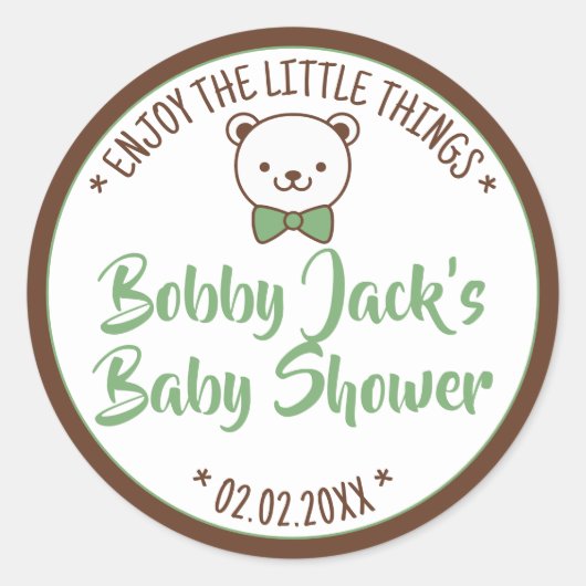 Cute Teddy Bear Rustic Nostalgische Baby shower Gi Ronde Sticker (Voorkant)