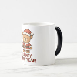 Cute Teddy Bear Santa Happy New Year Sticker Magische Mok