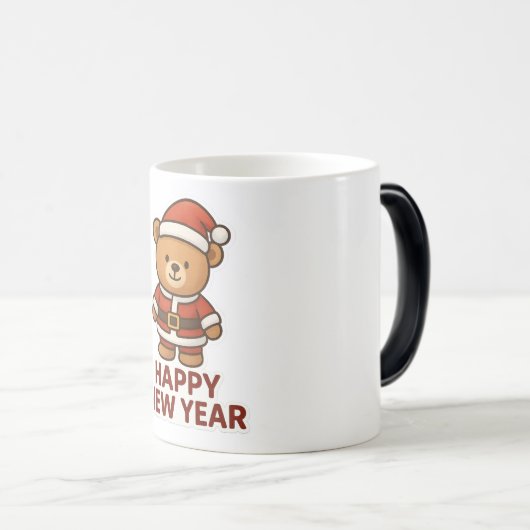 Cute Teddy Bear Santa Happy New Year Sticker Magische Mok (Voorkant rechts)