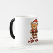 Cute Teddy Bear Santa Happy New Year Sticker Magische Mok (Voorkant links)