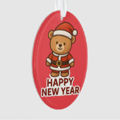 Cute Teddy Bear Santa Happy New Year Sticker Ornament (voorkant)