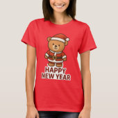 Cute Teddy Bear Santa Happy New Year Sticker T-shirt (Voorkant)