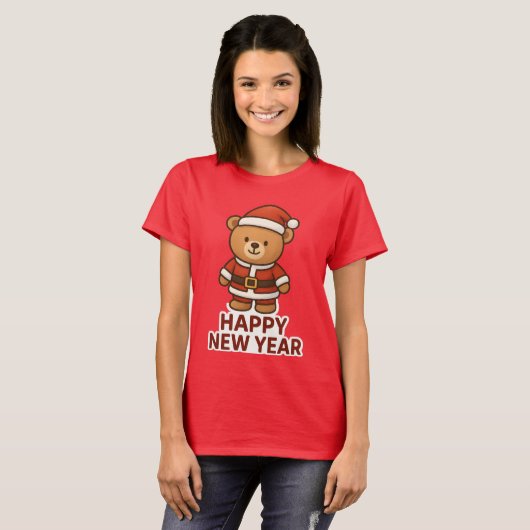 Cute Teddy Bear Santa Happy New Year Sticker T-shirt (Voorkant volledig)