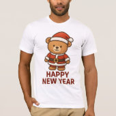 Cute Teddy Bear Santa Happy New Year Sticker T-shirt (Voorkant)