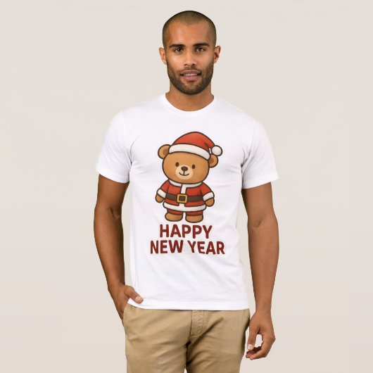 Cute Teddy Bear Santa Happy New Year Sticker T-shirt (Voorkant volledig)