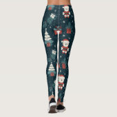 Cute Teddy Bear & Santa on Dark Green (1) Leggings (Achterkant)