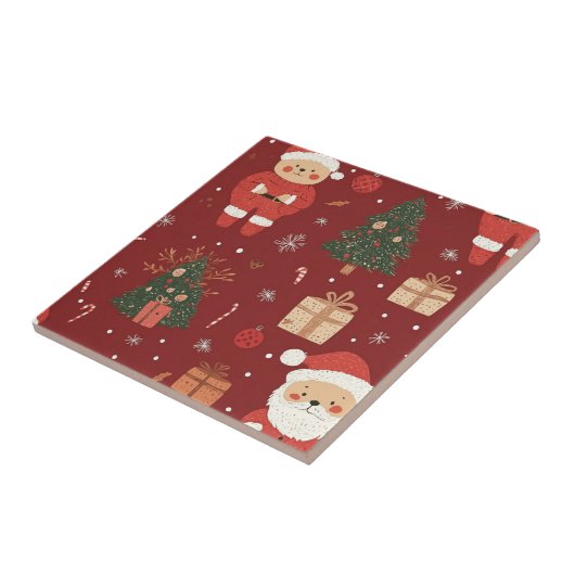 Cute Teddy Bear & Santa on Red (2) Tegeltje (Zijkant)