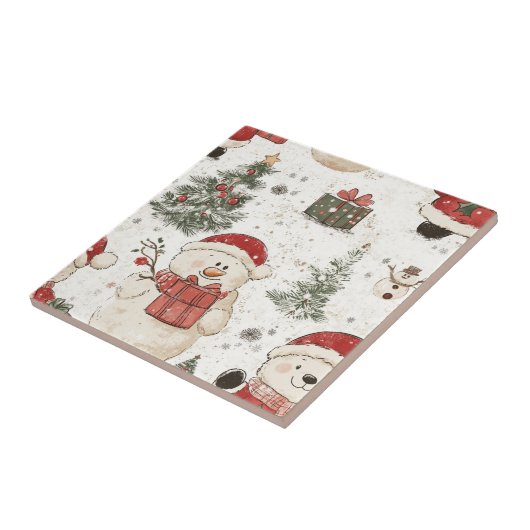 Cute Teddy Bear & Santa on White (2) Tegeltje (Zijkant)