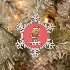 Cute Teddy Bear Sinterklaas Gelukkig Nieuwjaar Sti Tin Sneeuwvlok Ornament