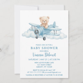 Cute Teddy Bear Sky Adventure Baby Shower  Kaart