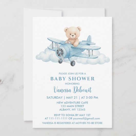 Cute Teddy Bear Sky Adventure Baby Shower  Kaart (Voorkant)
