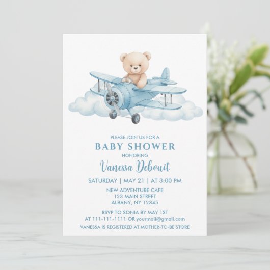 Cute Teddy Bear Sky Adventure Baby Shower  Kaart (Staand voorkant)